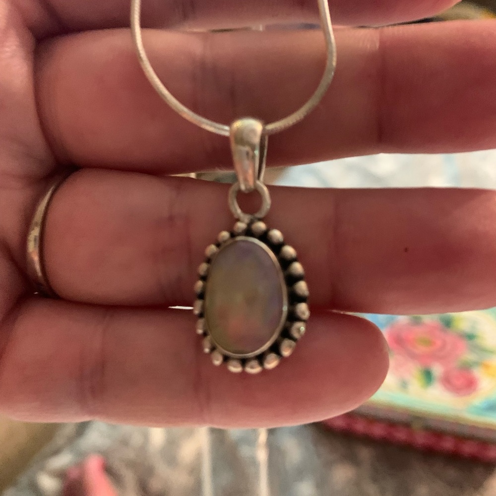Sterling Silver Genuine Ethiopian Opal Necklace - Picture 2 of 6